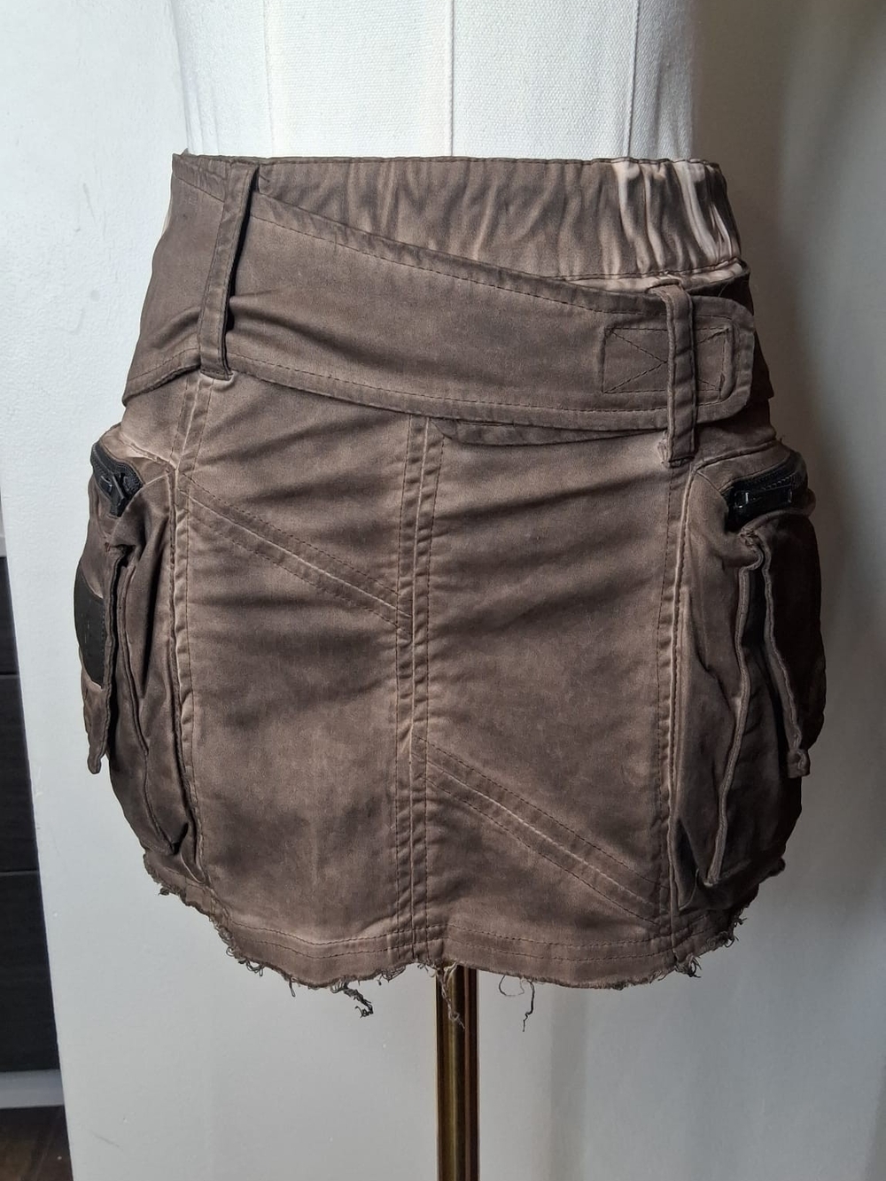 Darker Wavs Atmosphere Washed Brown Cargo Skirt XXS Dolls Kill Mini